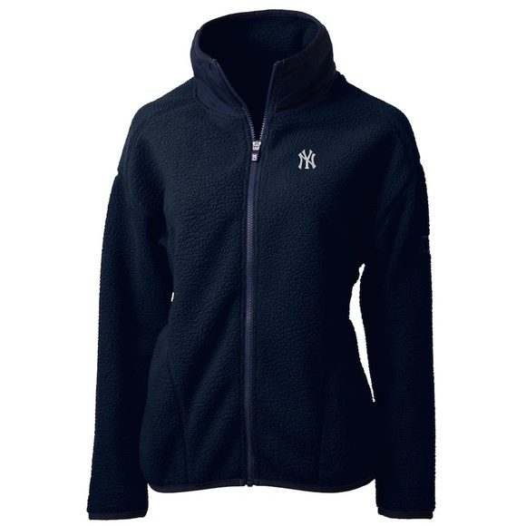 Womens New York Yankees Cutter & Buck Navy Cascade Sherpa Fleece Full-Zip Jacket - Picture 12 of 12